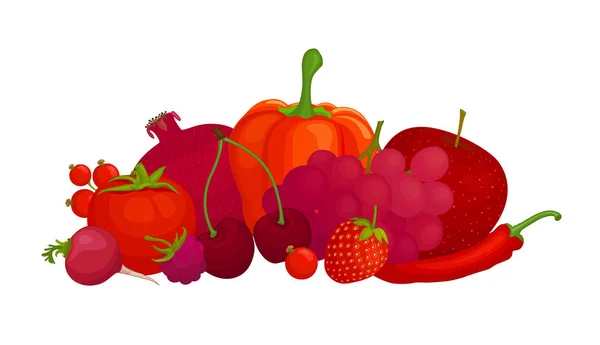 Composition vectorielle des fruits et légumes rouges . — Image vectorielle