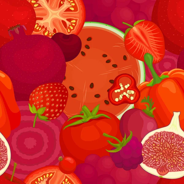 赤色の食品のベクトルのシームレス背景. — ストックベクタ