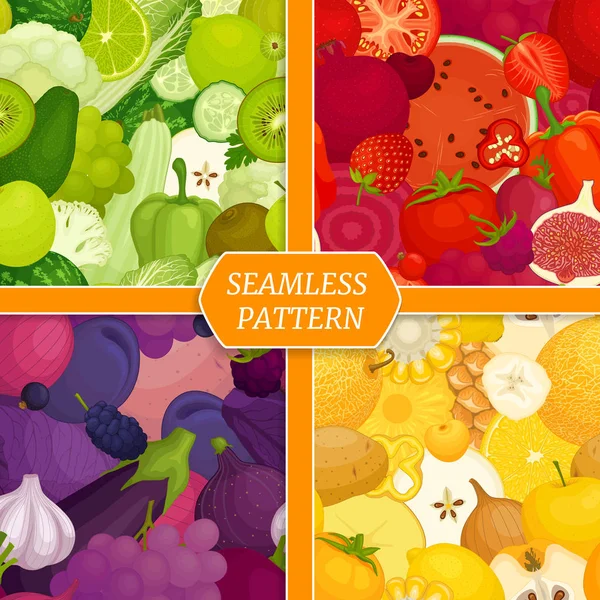Seamles 柄の果物とさまざまな色の野菜コレクション. — ストックベクタ
