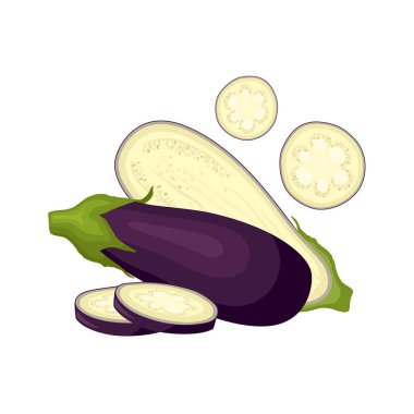 Natürmort beyaz arka plan üzerinde izole mavi. Vektör çizim. Patlıcan kompozisyon.