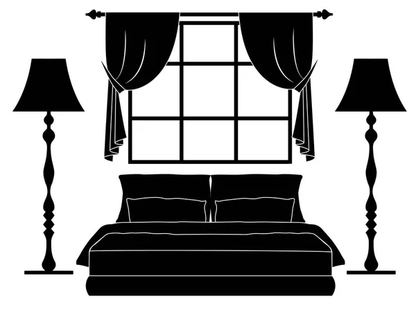 Black and white vector bedroom. Silhouette. — Stock Vector