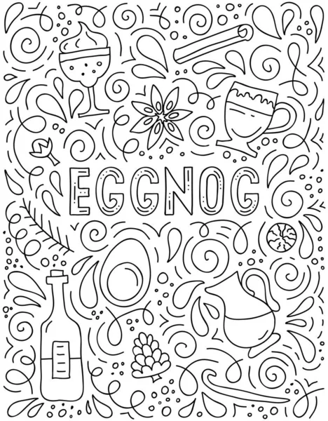 Cartaz de doodle abstrato com inscrição egnog e vários símbolos de bebida . —  Vetores de Stock