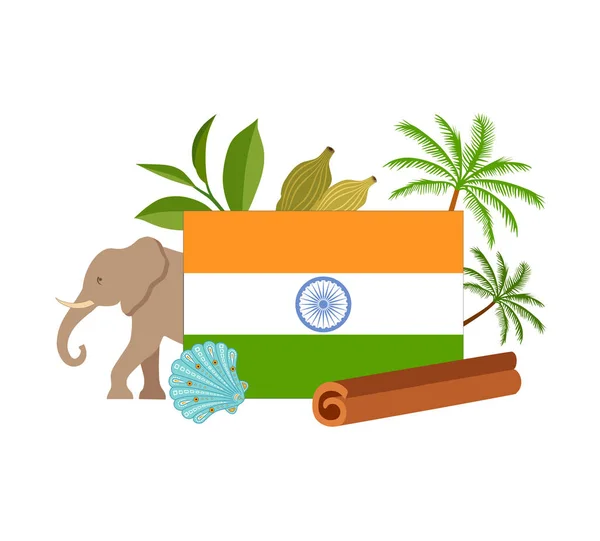 Template van de Indiase vlag en andere land symbolen. Vector. — Stockvector