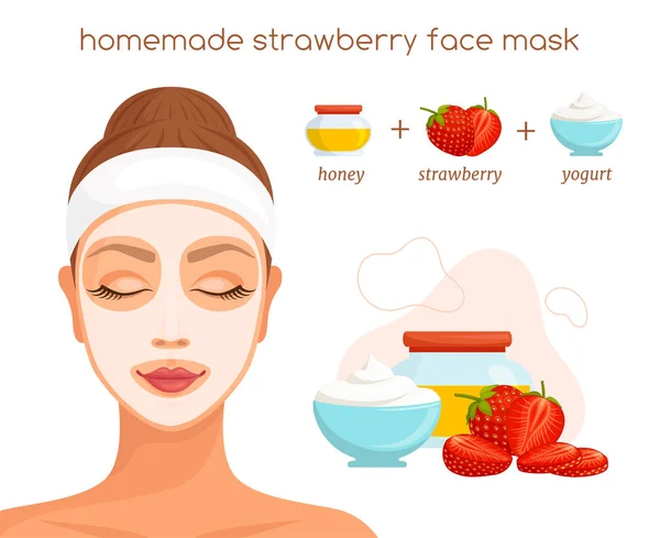 The recipe for a homemade face mask with strawberries. Vector. — 스톡 벡터