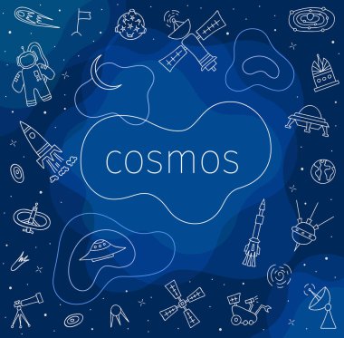 Uzay ve astronominin vektör sembolleri. Metin için yeri olan parlak pankart.