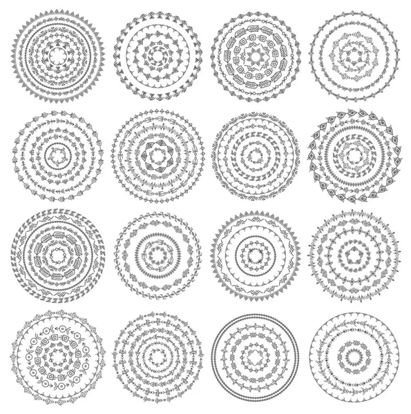 Set of vector black white mandalas. Round frames and borders. Decor elements in an outline style. — Stock Vector