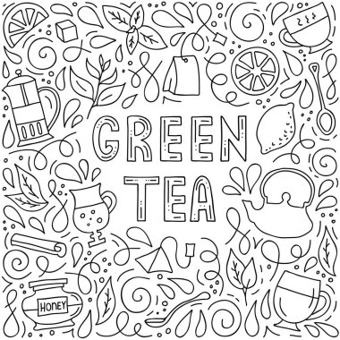 Yeşil çayla kavram. Soyut doğrusal bileşim. Vektör.