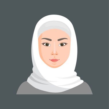Dar gözlü tesettürlü kız. Doğu ülkelerinden Müslüman bir kadın. Vektör illüstrasyonu.