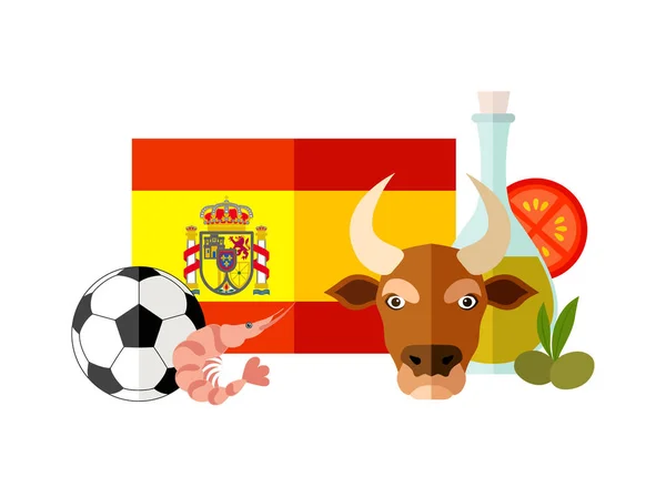 Šablona ze španělské vlajky a dalších symbolů země. Vektor. — Stockový vektor