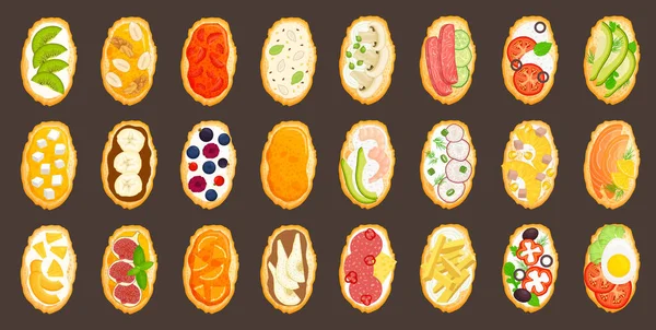 Набір тостів з різними інгредієнтами. Векторні . — стоковий вектор