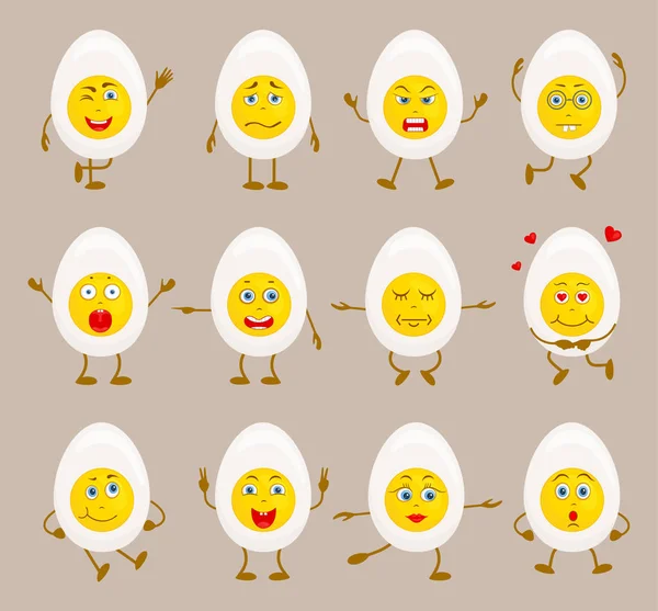 Σύνολο χαρακτήρων με τη μορφή μισού αυγού. Εικονογράφηση διανύσματος για Πάσχα. — Διανυσματικό Αρχείο