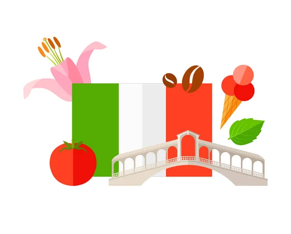 Plantilla de la bandera italiana y otros símbolos del país. Vector. — Vector de stock