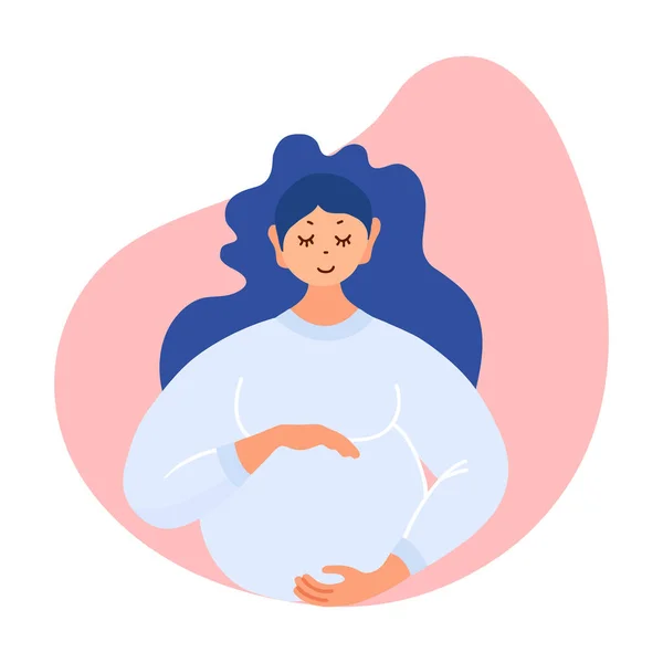 Young pregnant woman. Vector illustration. Template for postcard. — Stock Vector