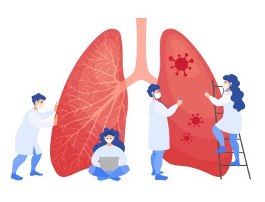 Doktorlar akciğerleri zatürree ve koronavirüsten tedavi ediyorlar. Vektör.