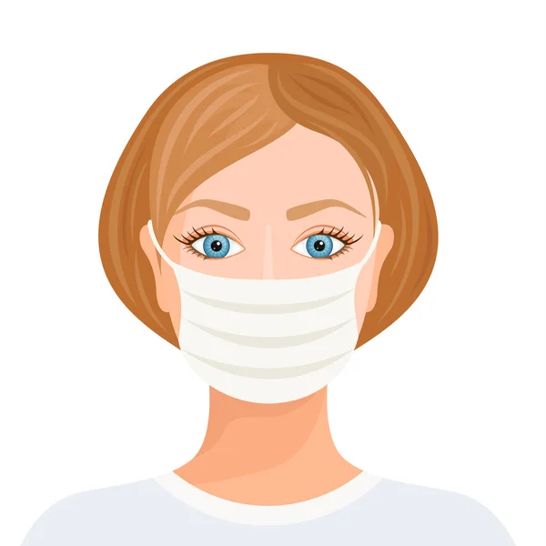 呼吸器の女だ。顔に医療マスク。ベクトル. — ストックベクタ