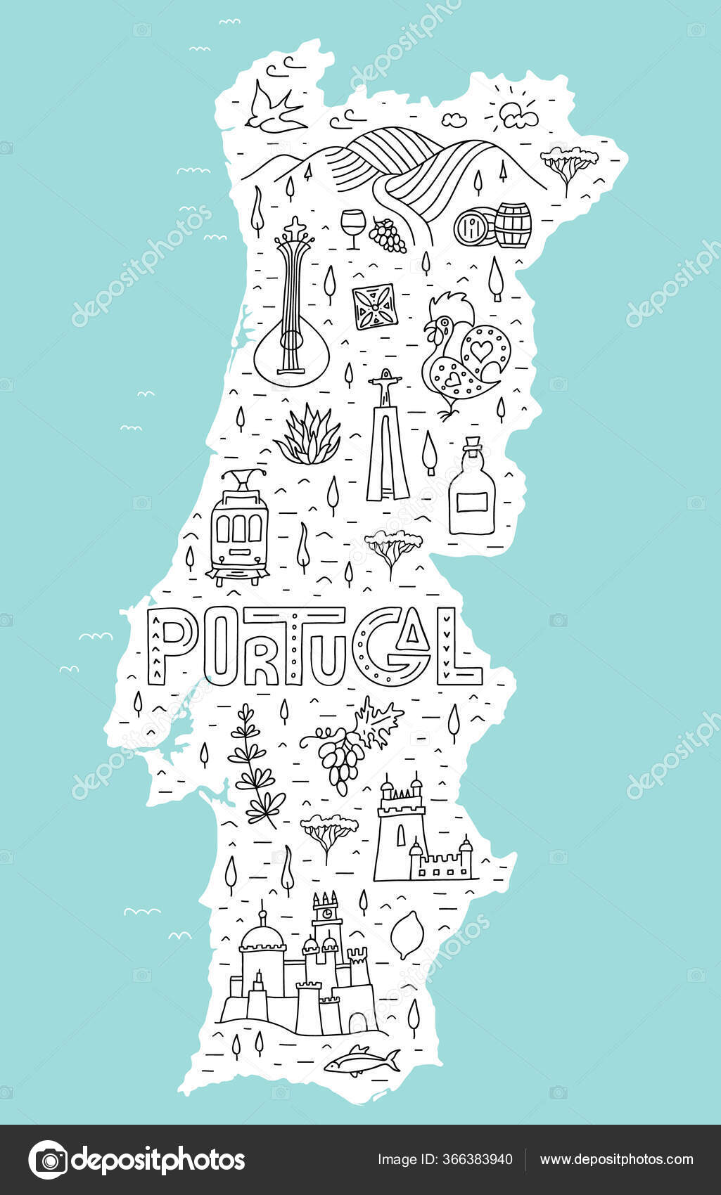 Grande viaje ilustra mapa de Portugal, Portugal, Europa