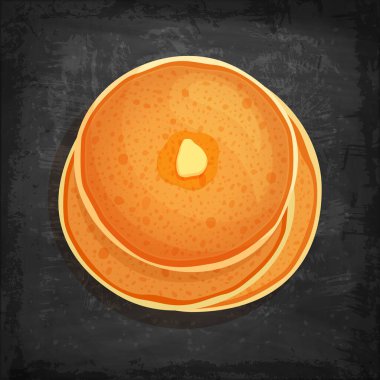 Tebeşir tahtasında krep. Tereyağı manzaralı iştah açıcı gözleme. Vektör.