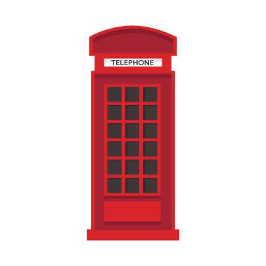 Kırmızı İngiliz telefon kulübesi düz stil. Telefon simgesi beyaz arkaplanda izole edildi.
