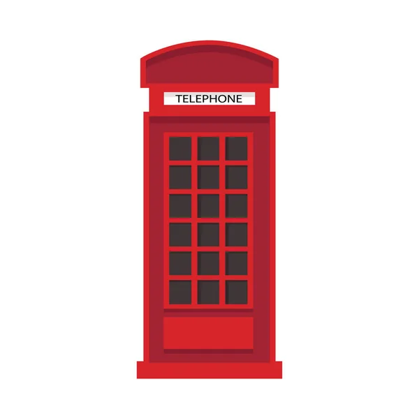 Kırmızı İngiliz telefon kulübesi düz stil. Telefon simgesi beyaz arkaplanda izole edildi. — Stok Vektör