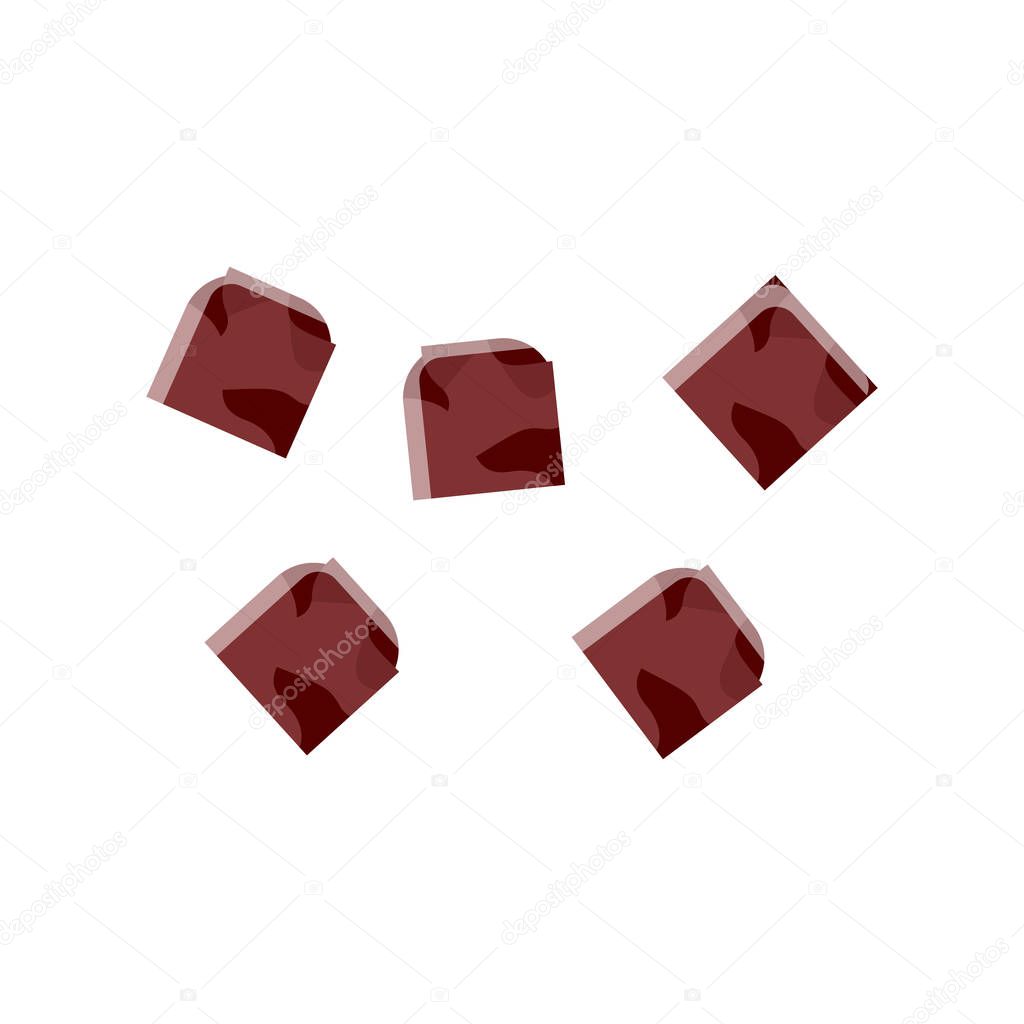 Chocolate pieces in flat design isolated on white background.