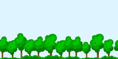 Ormanın kusursuz bir geçmişi var, doğa. Park, açık hava. Düz stil karikatür afişi.