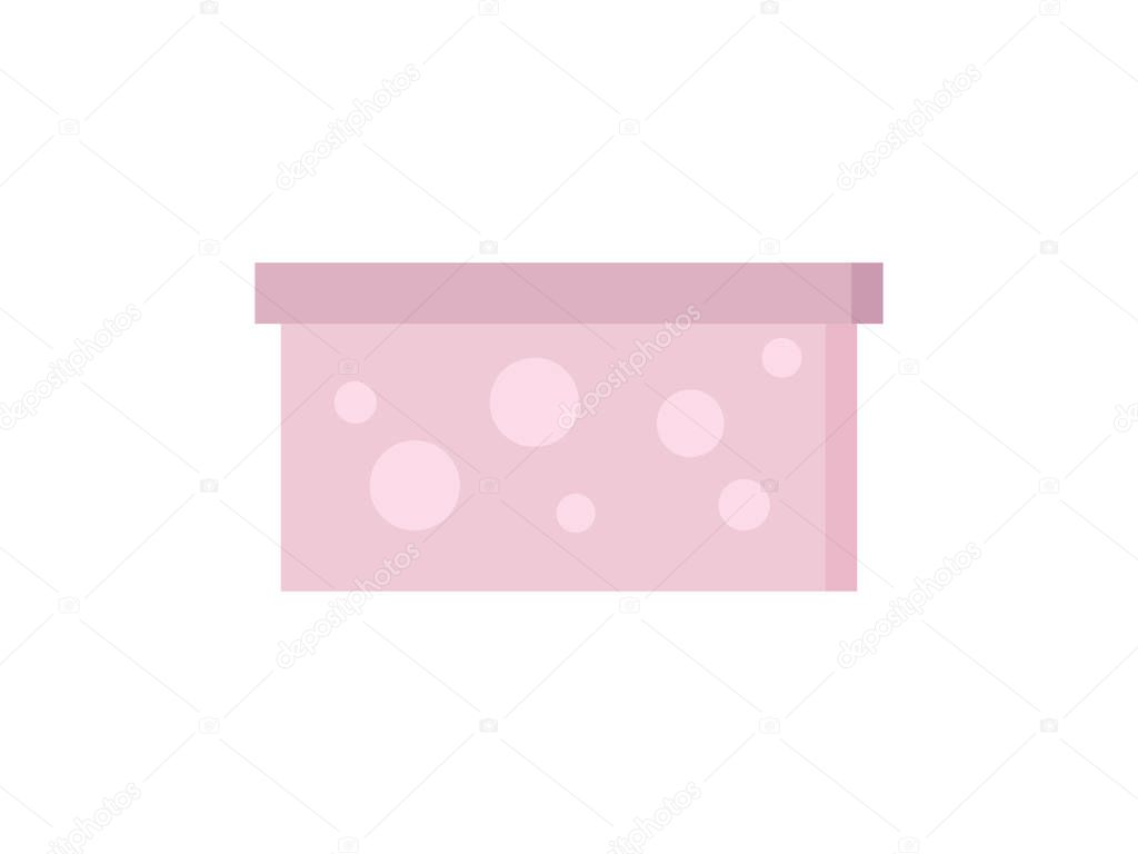 Pink gift box in flat style. Holiday present package. Giftbox icon isolated on white background.