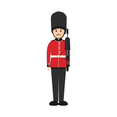 British soldier in flat style. Queen's Guard in traditional uniform. clipart
