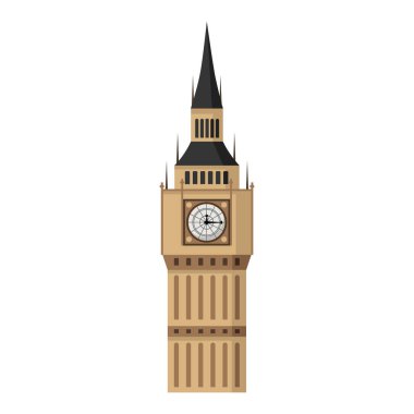 Big Ben kulesi beyaz arka planda izole edilmiş düz bir şekilde..