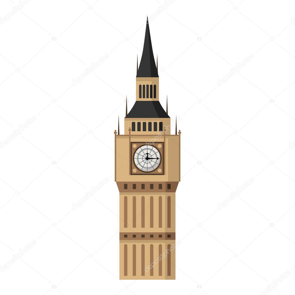Big Ben tower in flat style isolated on a white background.