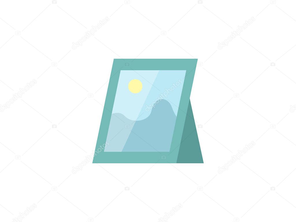 Photo frame landscape in flat style isolated on white background. Old photo card icon.