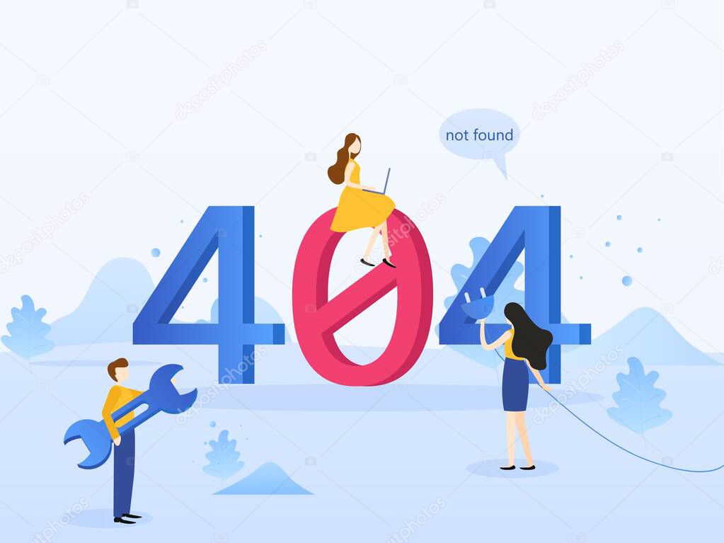Concept 404 Error Page. File not found for web page, banner, presentation, social media, documents, cards, posters. Website maintenance error, web page under construction. Flat vector illustration.