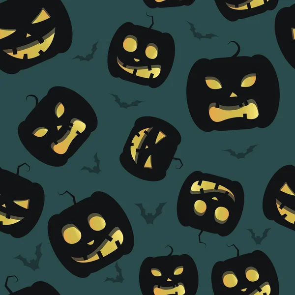 Classic Halloween Naadloos Patroon Ontwerp Met Pompoen Knuppel Groene Achtergrond — Stockvector