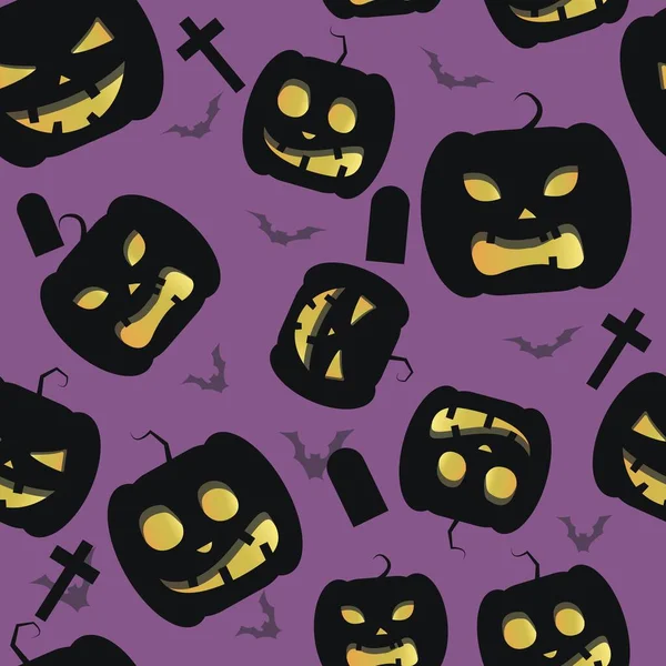 Klassisk Halloween Sömlös Mönster Design Med Pumpa Och Bat Violett — Stock vektor