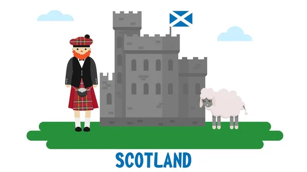Escocês Fato Velho Castelo Uma Ovelha Ilustração Símbolo Escócia — Vetor de Stock