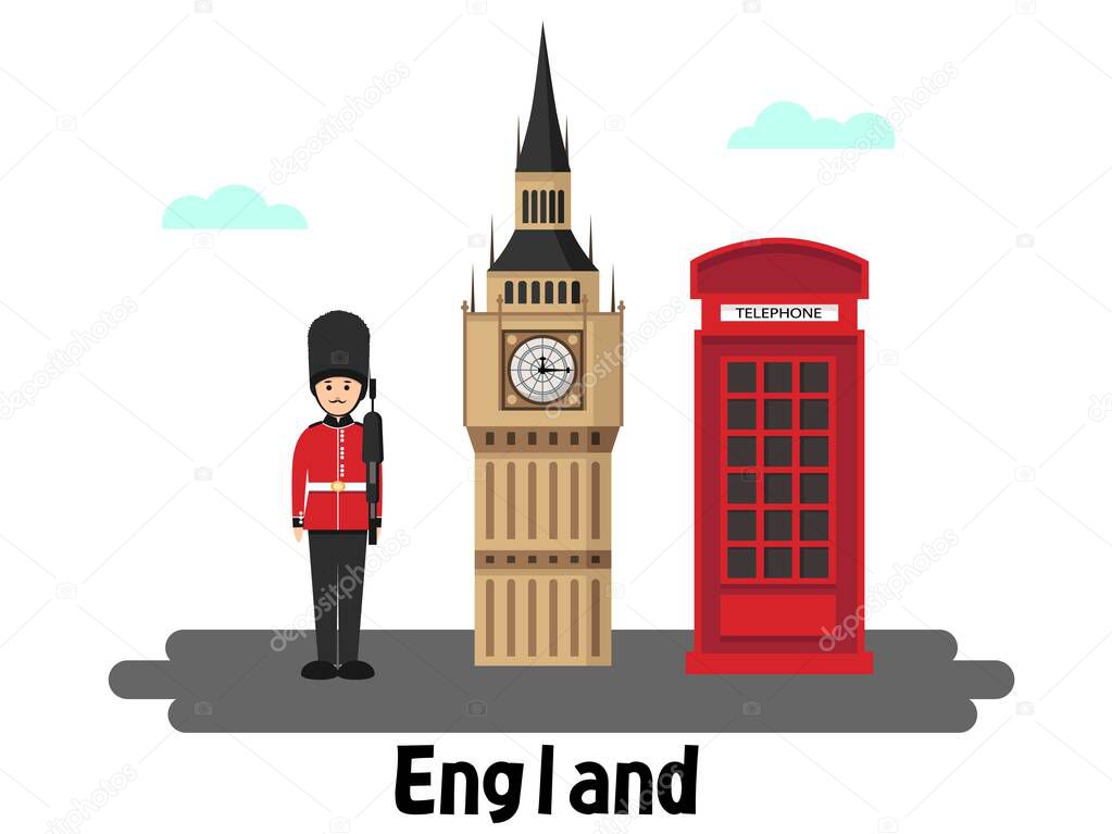 England traditional set. United Kingdom Flat Icons Design Travel Concept.Vector