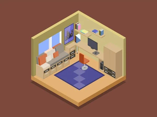 Cozy Room Teenager Isometric — Stock Vector