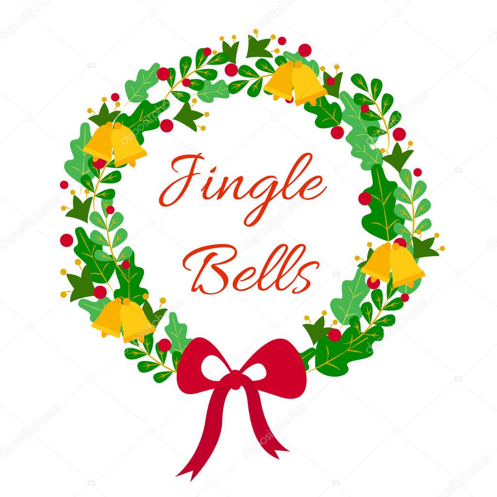 Christmas wreath flat design. Jingle bells. Unique design for your greeting cards, banners, flyers. Vector illustration in modern style.