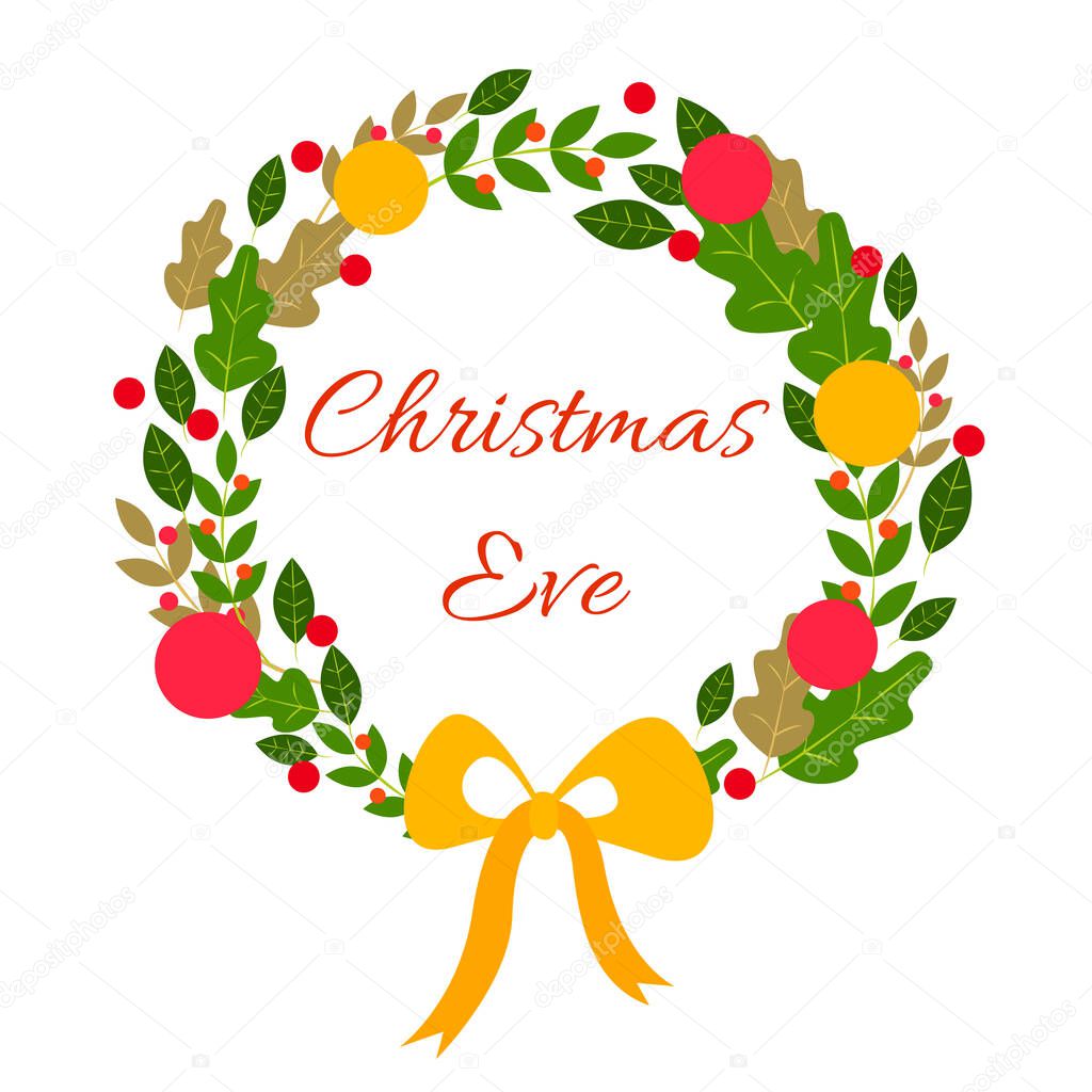 Christmas wreath flat design. Unique design for your greeting cards, banners, flyers. Vector illustration in modern style.