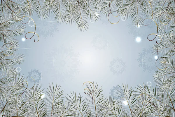 Hermoso fondo de invierno con ramas de abeto y copos de nieve — Vector de stock