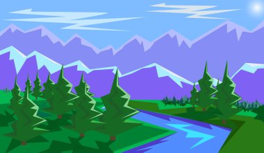 Geometrik yaz vektör manzara dağ doğa