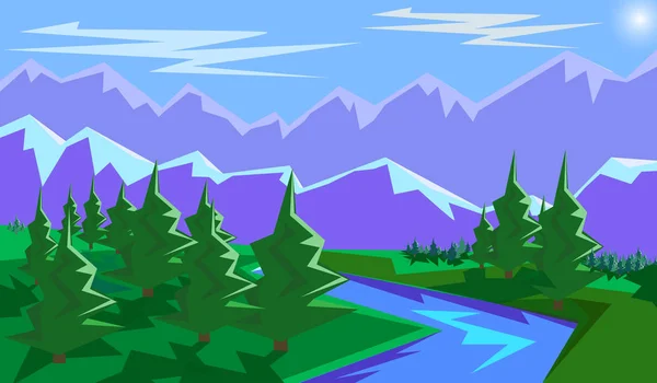 Geometrik yaz vektör manzara dağ doğa