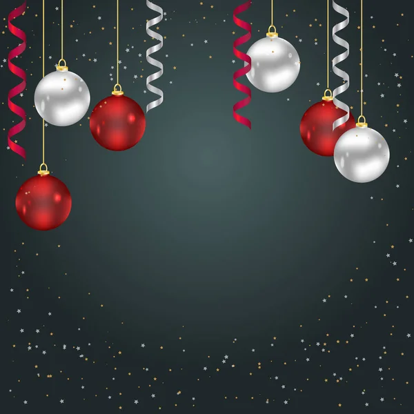 メリー クリスマスと新年の背景 ボール付きのクリスマス カード — ストックベクタ