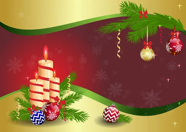 Красивый Векторный Рождественский Фон Новогодняя Открытка Свечами Игрушками — стоковый вектор