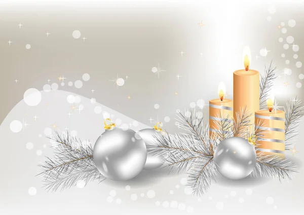 Schöne Weihnachtshintergrund Neujahrsgrußkarte Mit Kerzen Und Spielzeug — Stockfoto