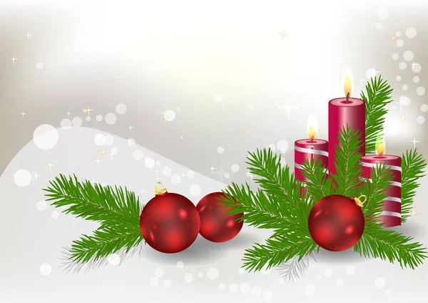 Schöne Weihnachtshintergrund Neujahrsgrußkarte Mit Kerzen Und Spielzeug — Stockfoto