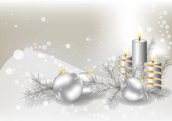 Hermoso Fondo Navidad Tarjeta Felicitación Año Nuevo Con Velas Juguetes —  Fotos de Stock