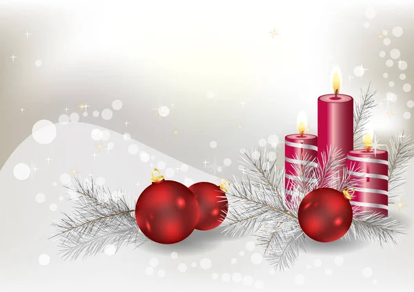 Mooie Kerstmis Achtergrond Nieuwjaar Wenskaart Met Kaarsen Speelgoed — Stockfoto