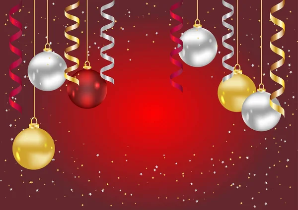 Feliz Navidad Año Nuevo Antecedentes Tarjeta Roja Navidad Con Bolas — Vector de stock