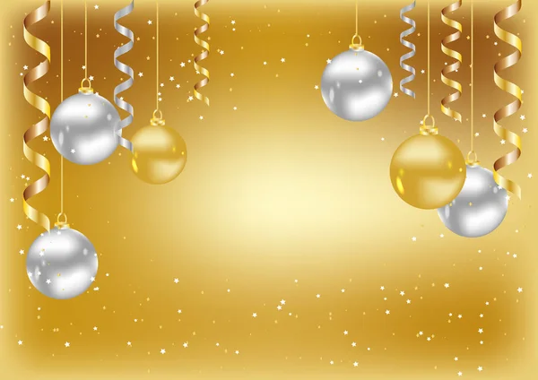 Veselé Vánoce Nový Rok Pozadí Vánoční Zlatá Karta Míčky — Stockový vektor