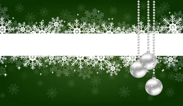 Fondo Navidad Verde Copos Nieve Bolas Con Lugar Para Texto — Archivo Imágenes Vectoriales